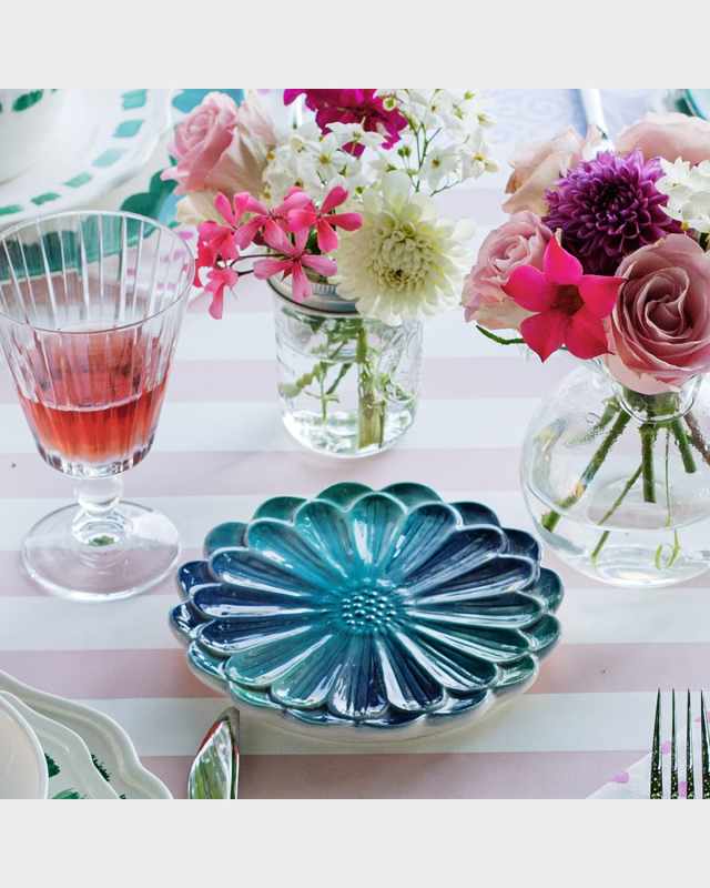 Lisbon Cobalt & Green Flower Cocktail Plate